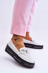 Classic Openwork Leather Moccasins With Decoration White Rendy
