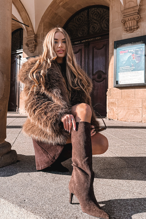 Women's Boots Made of Eco Suede Slip-On High Heel Chocolate Phelin