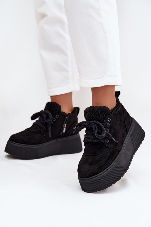 Women's Snow Boots On Platform With Sheepskin Lining Sheep Type Black Luma