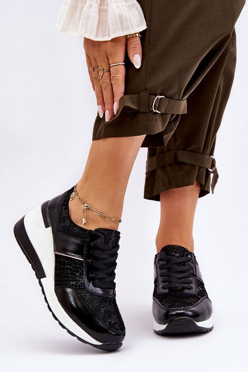 Women's Leather Wedge Sneakers Black Crosby