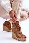 Suede Openwork Wedge Boots Camel Berthe