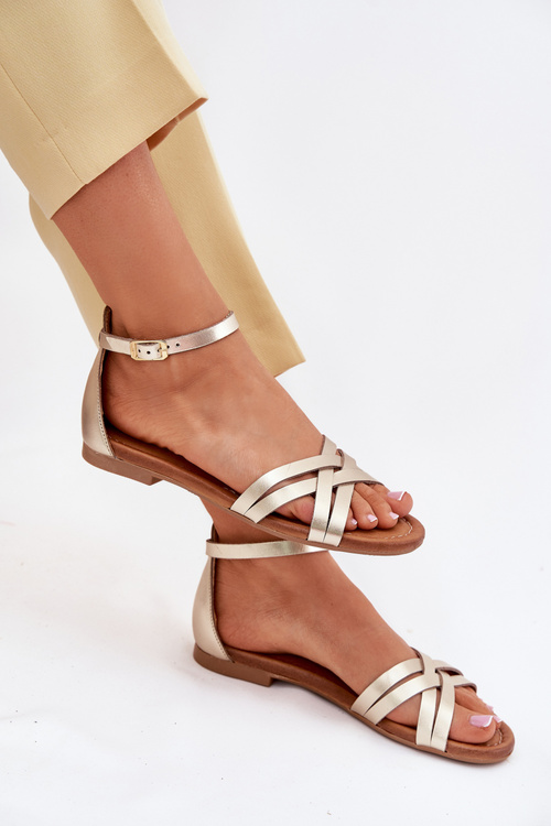 Ladies leather sandals on flat heel Maciejka 07029-25 gold