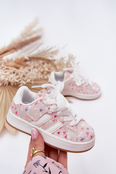 Shiny Girls Sports Shoes With Hearts Pink Tessina