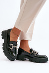 Women's Patent Loafers with Decoration Dark Green Arsaba