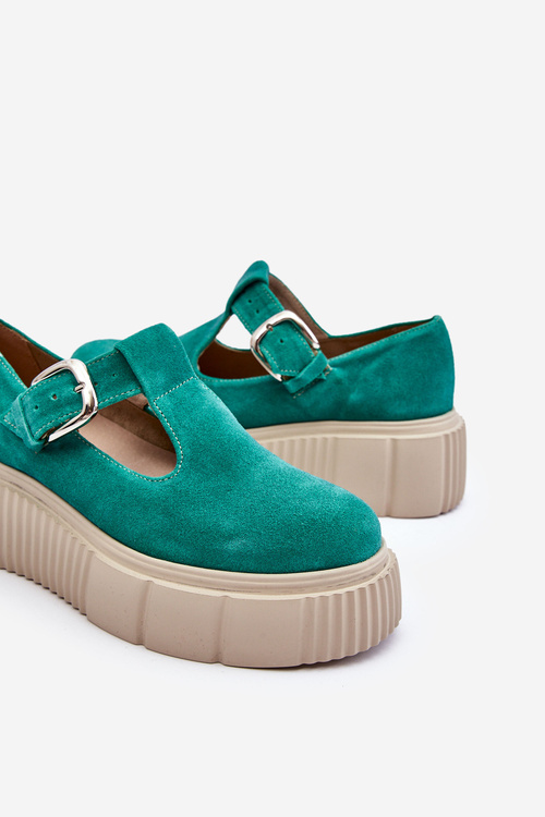 Fashionable suede brogues on a massive platform green Colson