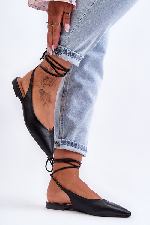 Baleriny Damskie Wiązane Czarne Lilly Ann 4074