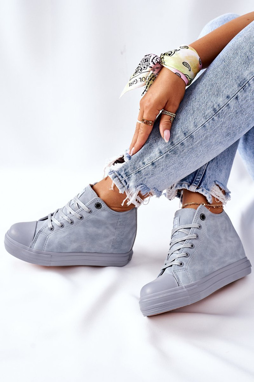 Trampki Skórzane Ukryty Koturn Big Star Niebieskie II274094