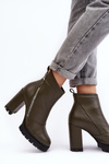 Fashionable Leather Boots On Heel Laura Messi 2509/195 Dark Green