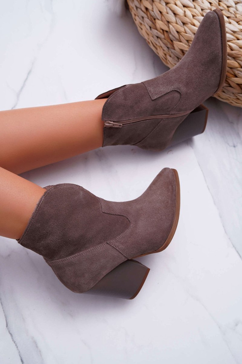 Women's Heeled Boots Leather Suede Cappuccino Nicole 2433