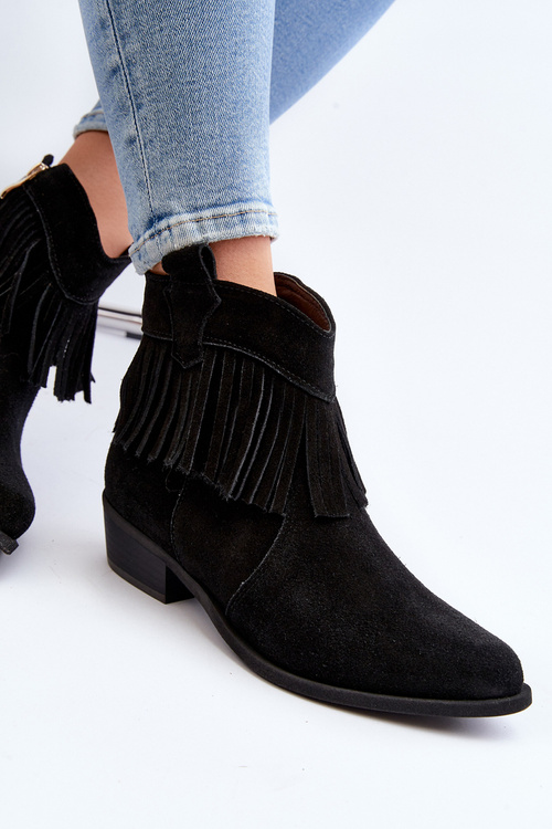 Damskie Botki Zamsz Czarne Lewski Shoes 2808/L