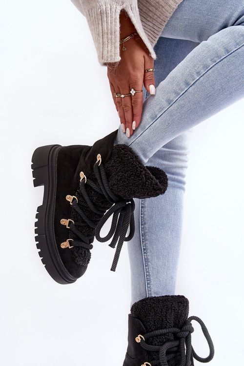 Trapery Śniegowce Damskie Wiązane Czarne Shala JJ53P