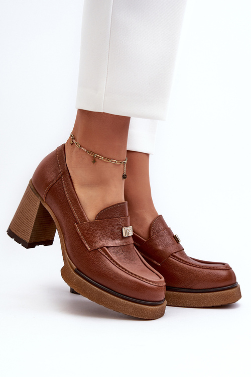 Półbuty Skóra Obcas Beżowe Zazoo 20169