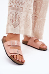 Women's Cork Platform Slippers With Buckles Pink Evisolla