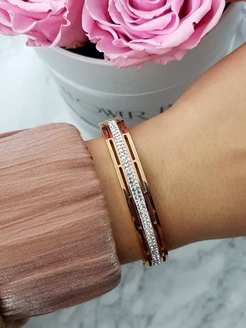 Women's Steel Bracelet With Zircons Rose Gold Verne