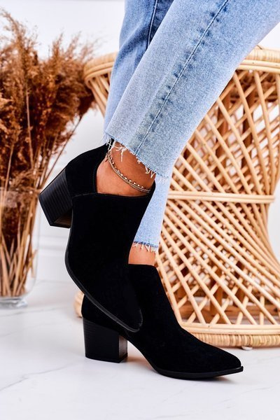 Women's Boots With A Cut On Block Heel Suede Black Lawrence