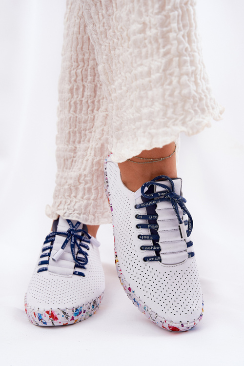 Leather Brogues On Patterned Platform Artiker 52C1713 White-Navy