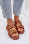 Eco leather sandals with buckles camel Vulinea