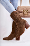 Women's Suede Boots With Cowboy Boots Khaki Ariane