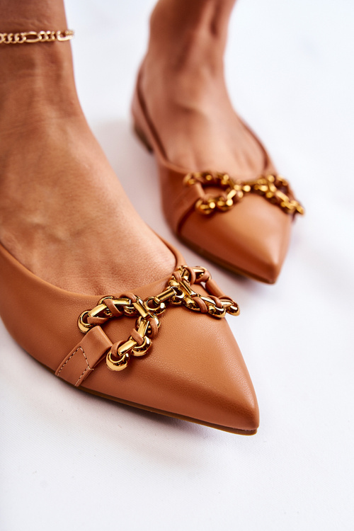 Women's Leather Ballerinas In Spitz With Decoration Camel Carlos
