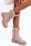 Leather Boots Workery With Jewellery Decoration Beige Marx 
