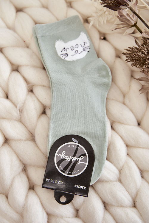 Women's Cotton Socks With Cat Green