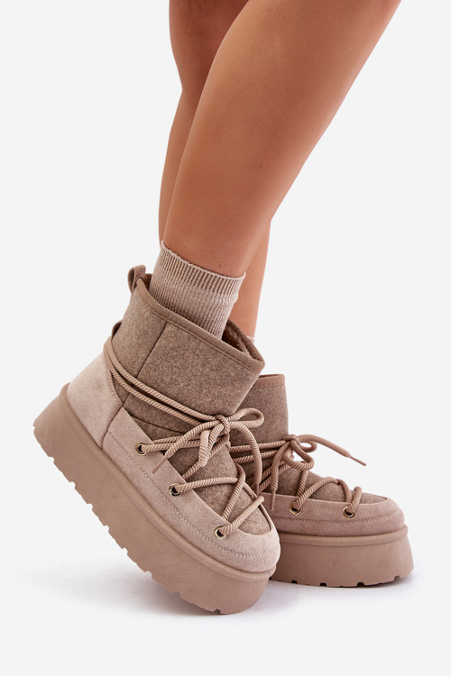 Snow Boots With Lacing On Platform Beige Mavora