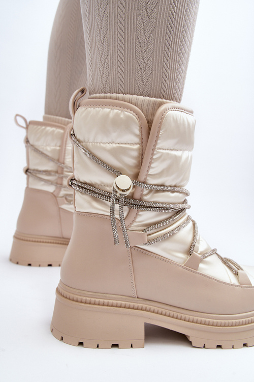 Śniegowce Damskie Ozdobne Wiązanie Beżowe Rilana NS363