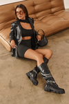 Women's Classic Leather Boots with Chains Black Lannera