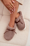 Furry slippers with bow khaki Minella