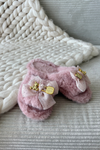 Furry Women's Slippers with Bow and Gold Decoration Pink Nolara