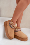 Women's Snow Boots With A Pattern Insert On A Platform Camel Avatharia