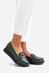 Leather Moccasins On Platform With Decoration Dark Green Zazoo 10141