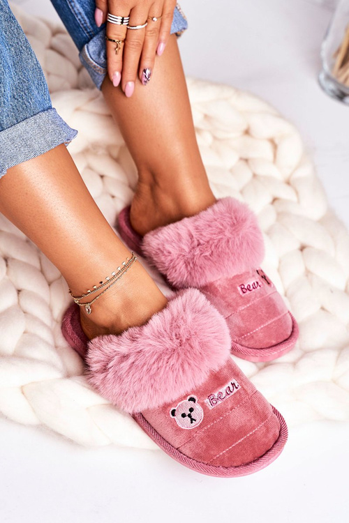 Women's Home Slippers With Fur Powder Pink Teddy