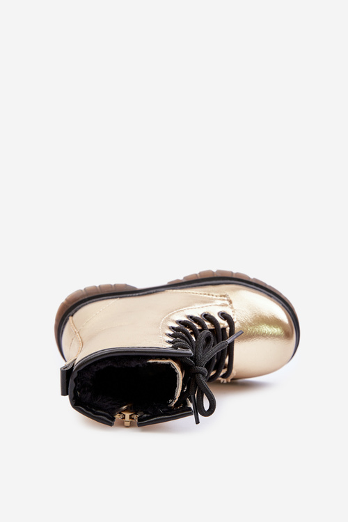 Insulated Girls Patent Boots With Zipper Gold Novita