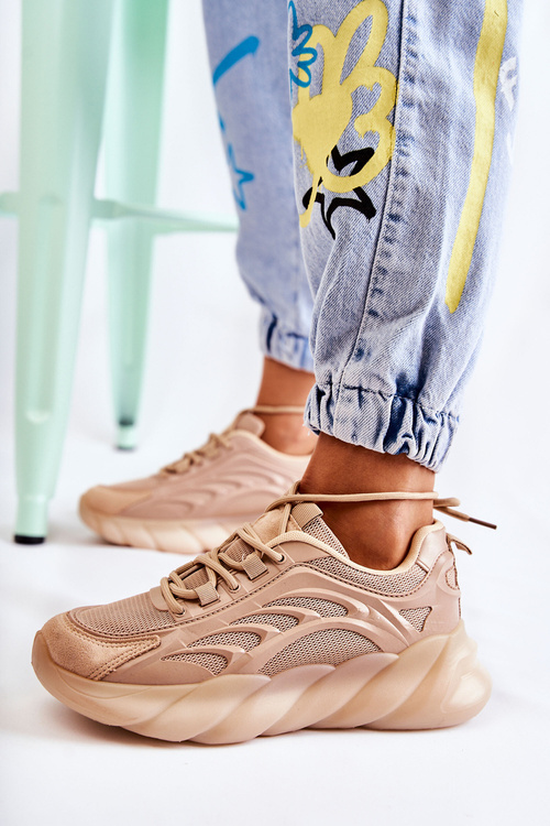 Buty Sportowe Sneakersy Modne Damskie Beżowe Sollero