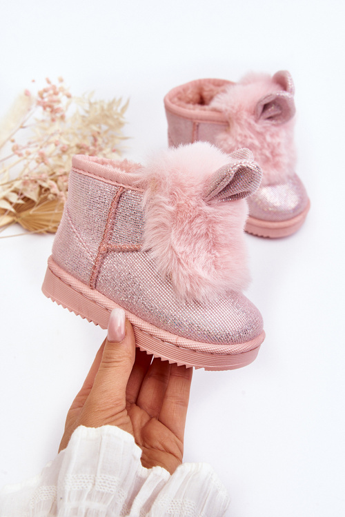 Children's snow boots with fur lining and ear details in light pink Betty