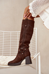 Warm women's heeled boots with stitching chocolate Alessara