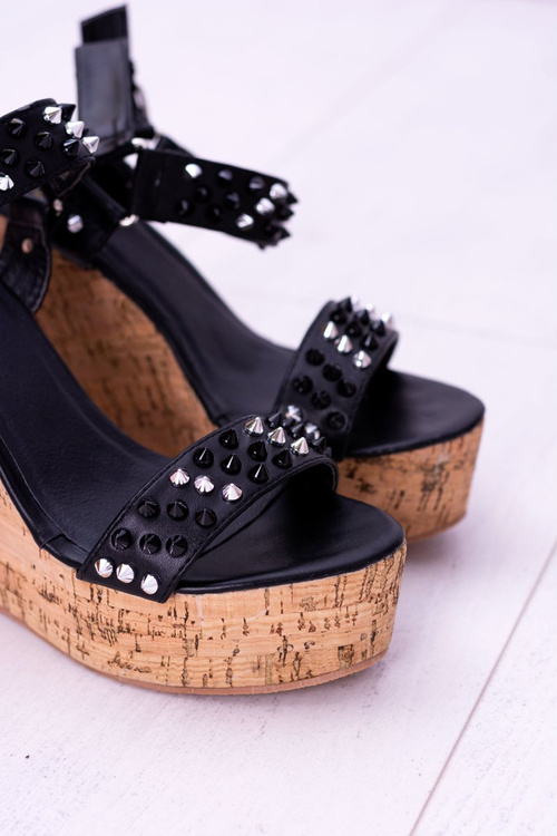 Lu Boo Black Women's Valeria Studded Anchor Sandals