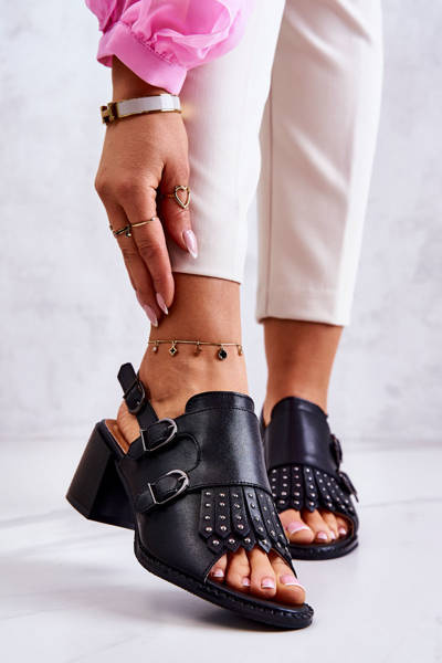 Leather Sandals With Studs La.Fi Black Casilla