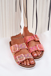 Ladies Slippers With Buckles And Glitter Orange S.Barski RB51-006
