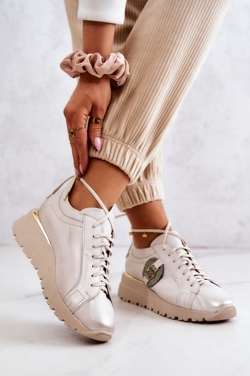 Leather Sport Shoes On Wedge Maciejka 05492-04 Beige