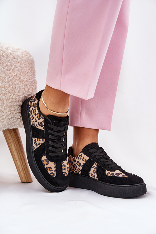 Women's Sneakers With Leopard Print On Platform Black Nativira