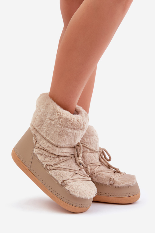 Snow Boots With Fur And Lacing Beige Silvara