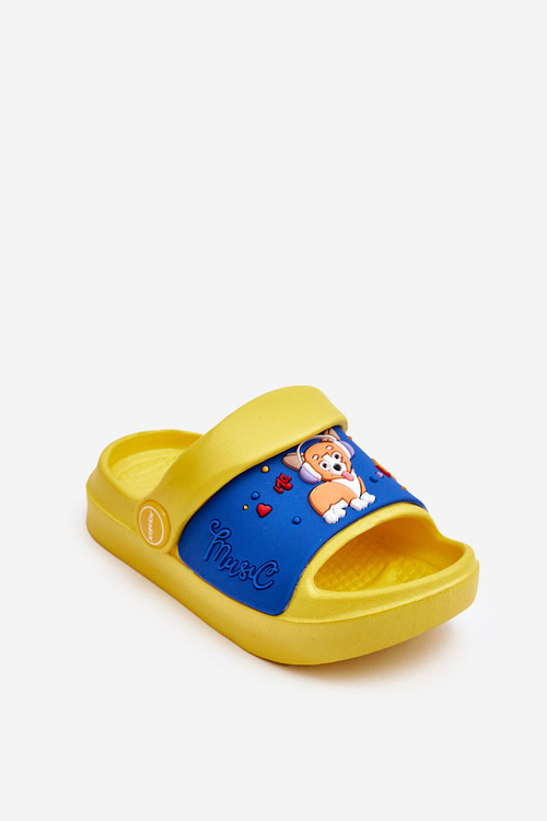 Light Children's Slides Sandals With Animal Motif Yellow Rico 