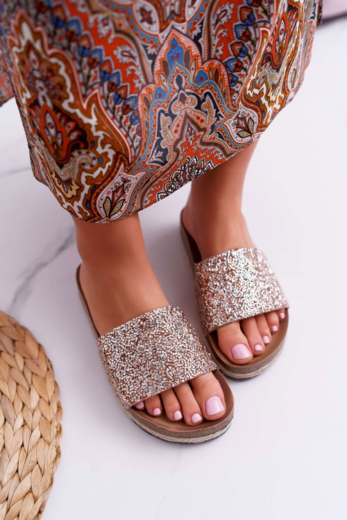 Women's Elegant Flip Flops Thick Soles Gold Jersey