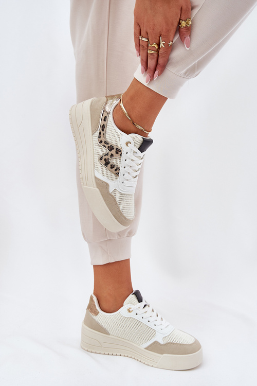 Damskie Buty Sportowe Na Platformie Panterka Beżowe Lorori