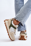 Buty Sportowe Sneakersy Damskie Beżowo-Zielone Ralita C2145