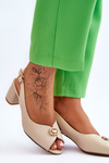 Fashionable Leather Heel Sandals Beige Hette