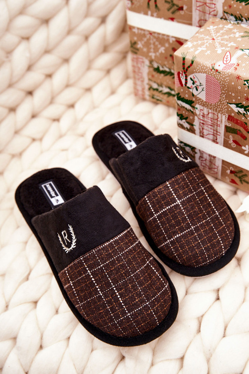 Padded Checked slippers Black and Brown Blase