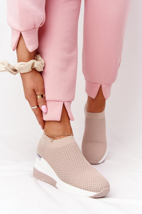 Openwork Wedge Slip-On Sneakers Beige Harmony